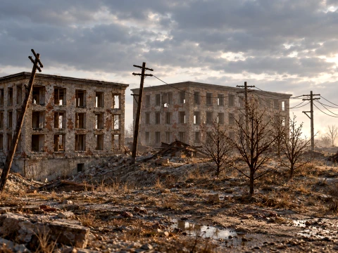 Post-Apocalyptic Ruined City 3D Model