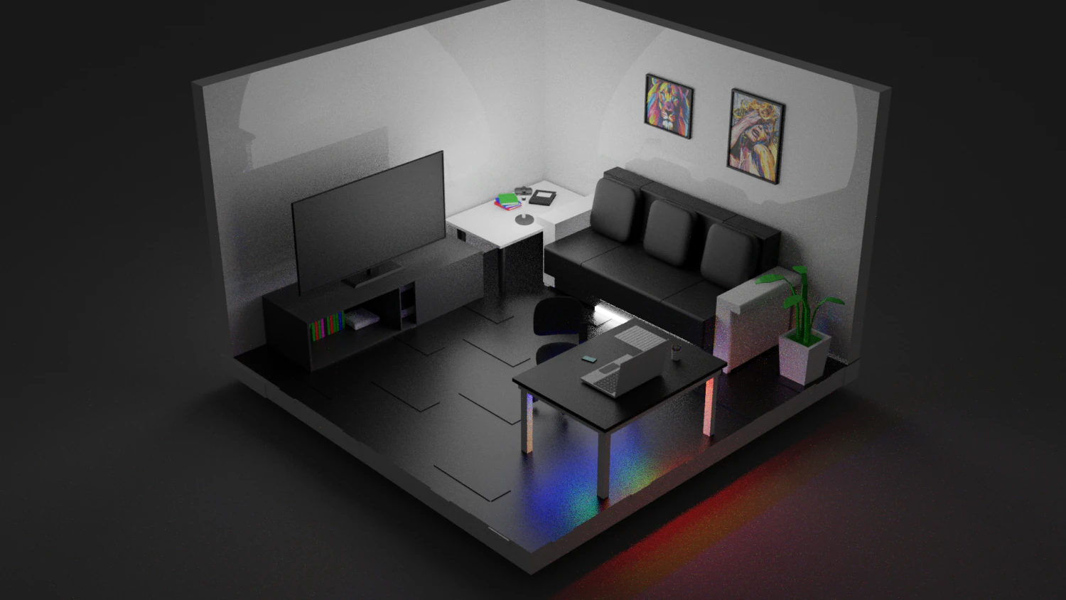 black-white room 3D Print Model .c4d .max .obj .3ds .fbx .stl .blend 