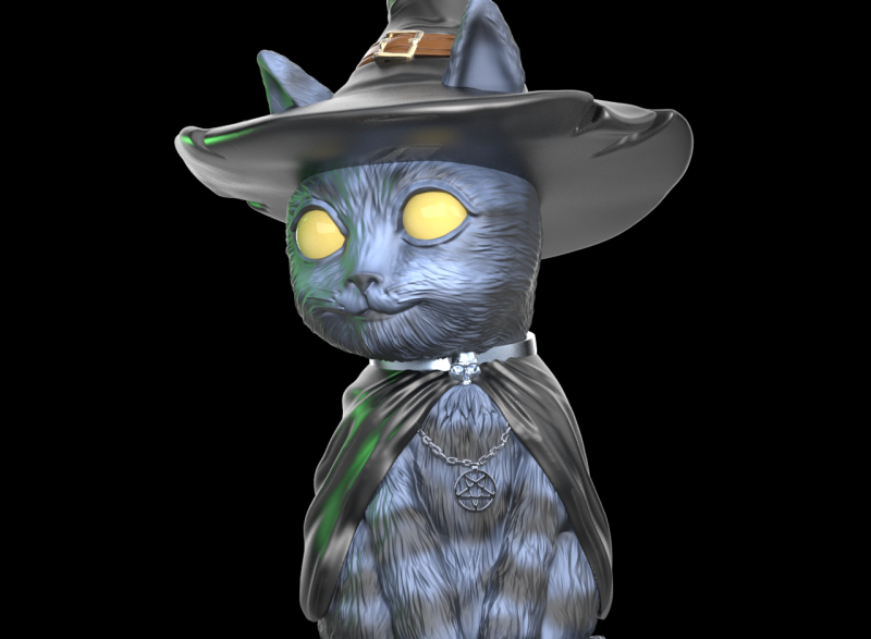 Witch cat 3D प्रिंट मॉडल .c4d .max .obj .3ds .fbx .stl .blend