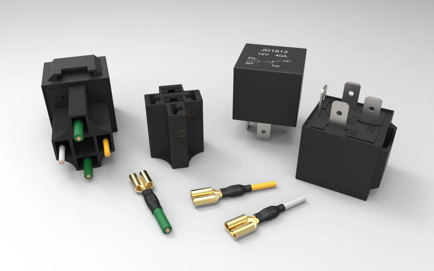relay jd1912 12v 40a with connector 3D Model .c4d .max .obj .3ds .fbx .stl .blend