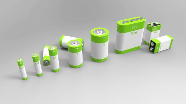 a set of standard batteries 3Dモデル .c4d .max .obj .3ds .fbx .stl .blend 