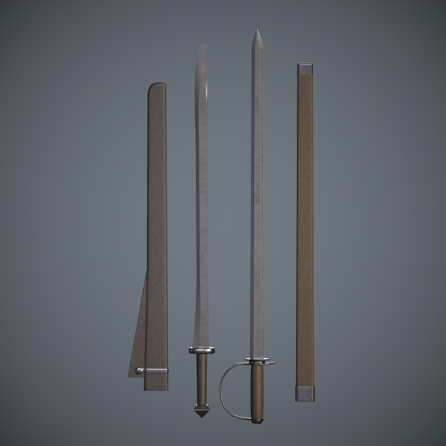 one-handed sword with scabbard Model 3D .c4d .max .obj .3ds .fbx .stl .blend 