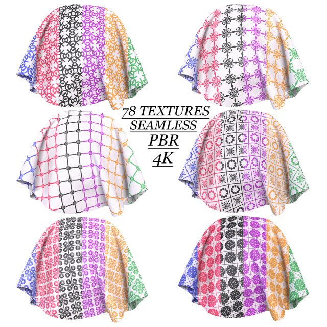 Patterned fabric-set01 CG Текстури .c4d .max .obj .3ds .fbx .stl .blend 