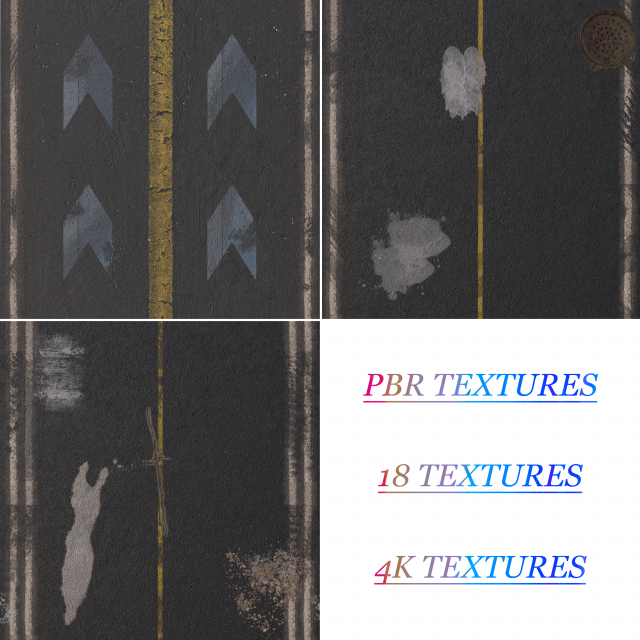 Three types of asphalt CG Текстури .c4d .max .obj .3ds .fbx .stl .blend 