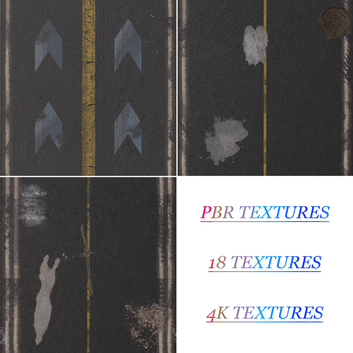 Three types of asphalt CG Textures .c4d .max .obj .3ds .fbx .stl .blend