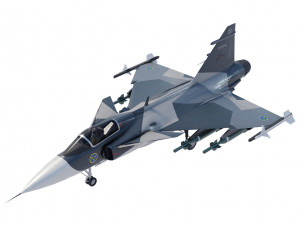 Saab JAS-39 Gripen lowpoly jet fighter 3D Модель