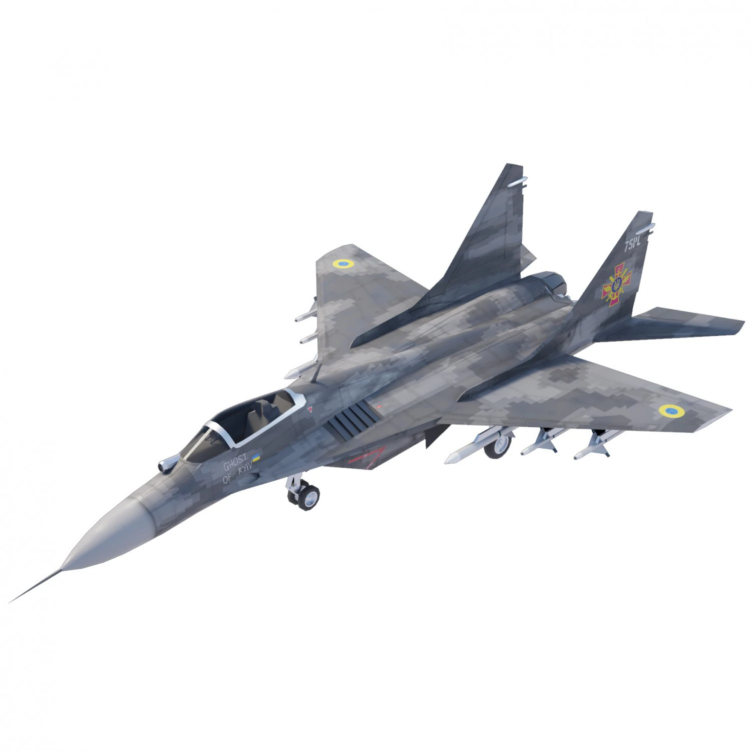 Mikoyan Gurevich MIG-29 Fulcrum Ghost of Kyiv 3D Model .c4d .max .obj .3ds .fbx .stl .blend 