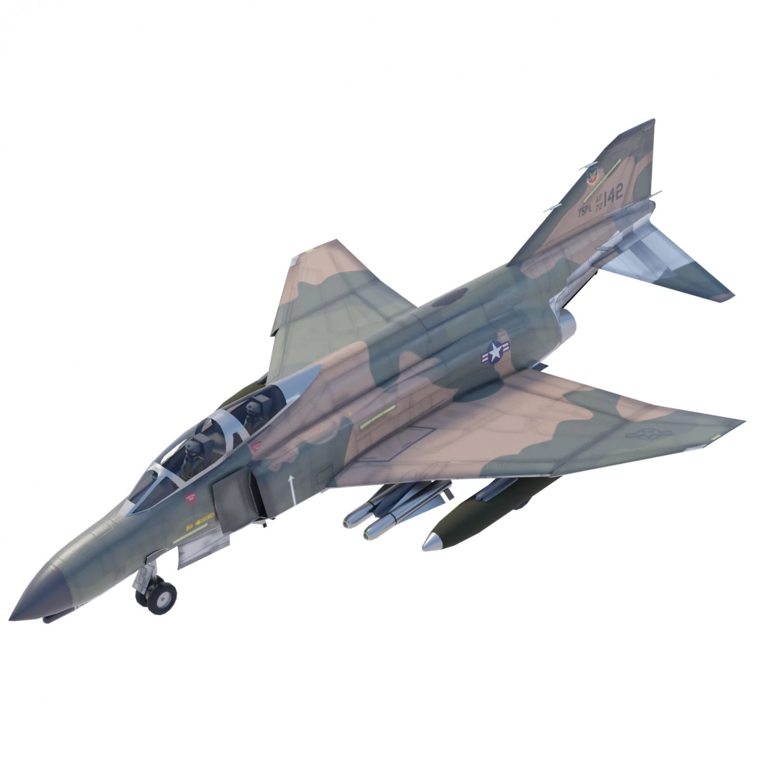 Mcdonnell Douglass F-4E Phantom jet fighter 3D Model .c4d .max .obj .3ds .fbx .stl .blend 