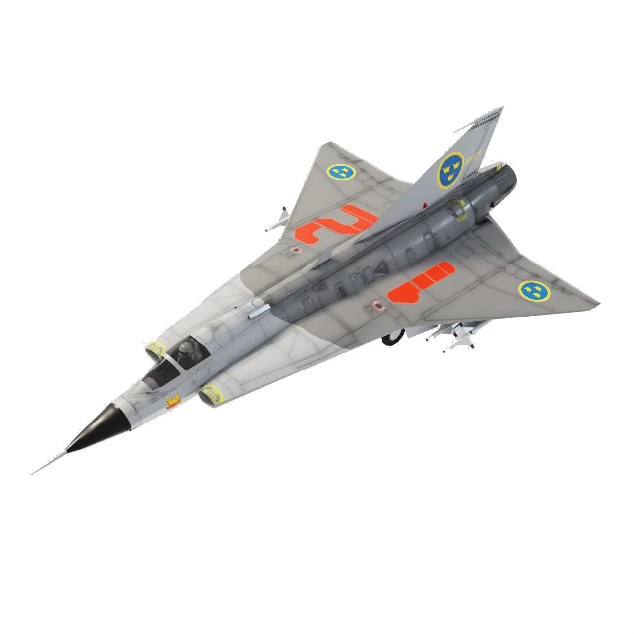Saab JAS-35 Draken lowpoly jet fighter 3D Model .c4d .max .obj .3ds .fbx .stl .blend