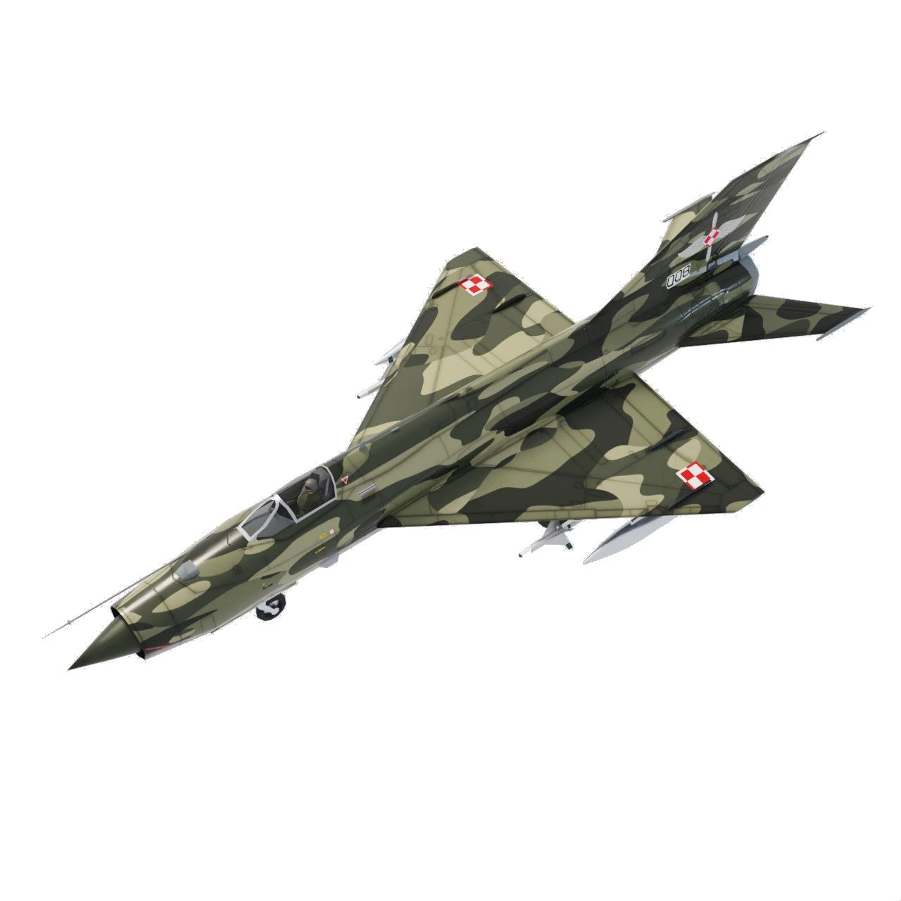 MIG-21 Fishbed lowpoly fighter 3D Model .c4d .max .obj .3ds .fbx .stl .blend 