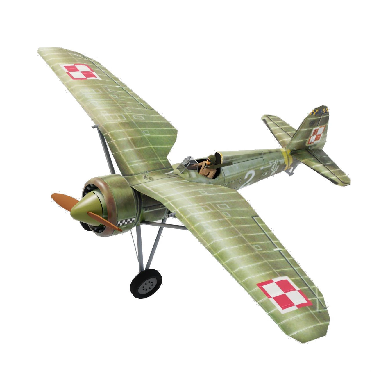 PZL P11 lowpoly WW2 fighter 3D Model .c4d .max .obj .3ds .fbx .stl .blend 