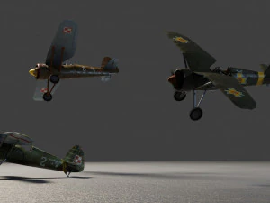 PZL P11 lowpoly WW2 fighter 3D Model