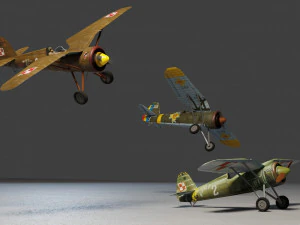 PZL P11 lowpoly WW2 fighter 3D Model