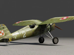 PZL P11 lowpoly WW2 fighter 3D Model