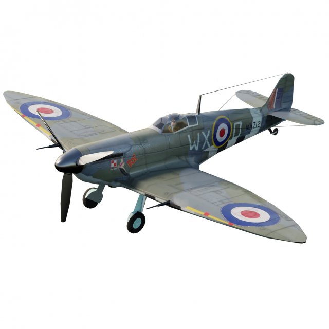 Supermarine Spitfire lowpoly WW2 fighter Model 3D .c4d .max .obj .3ds .fbx .stl .blend 