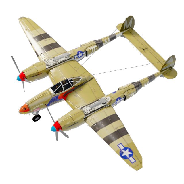 Lockheed P-38 Lightning lowpoly WW2 fighter Modelo 3D .c4d .max .obj .3ds .fbx .stl .blend 