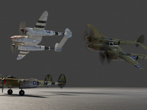 Lockheed P-38 Lightning lowpoly WW2 fighter Modelo 3D