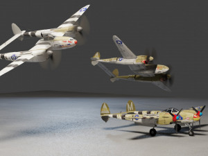 Lockheed P-38 Lightning lowpoly WW2 fighter Modelo 3D