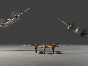 Lockheed P-38 Lightning lowpoly WW2 fighter Modelo 3D