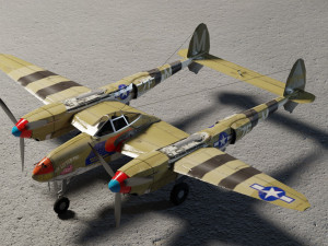 Lockheed P-38 Lightning lowpoly WW2 fighter Modelo 3D