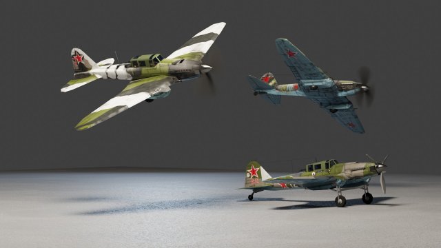IL-2 Sturmovik Lowpoly WW2 Attack Plane 3D Модель In.