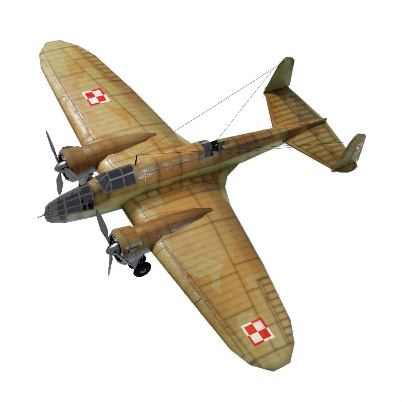 PZL37 Moose lowpoly WW2 bomber 3D Model .c4d .max .obj .3ds .fbx .stl .blend 