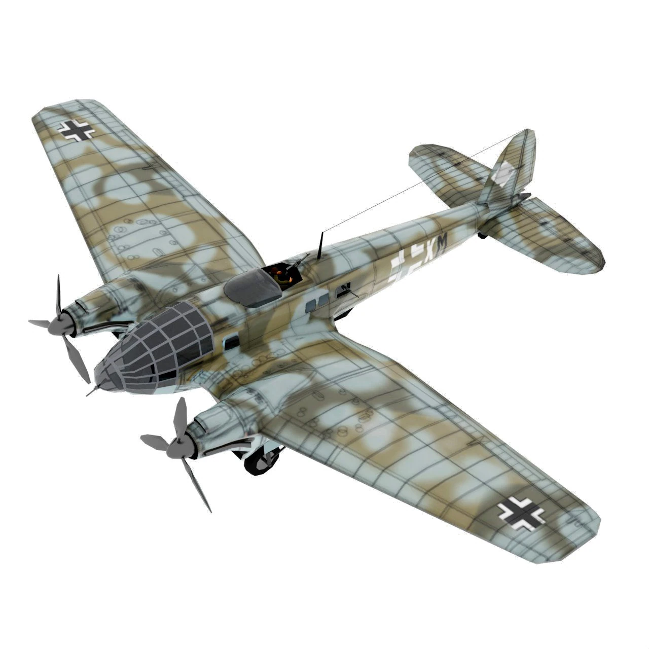 Heinkel He-111 lowpoly WW2 bomber 3D Model .c4d .max .obj .3ds .fbx .stl .blend 