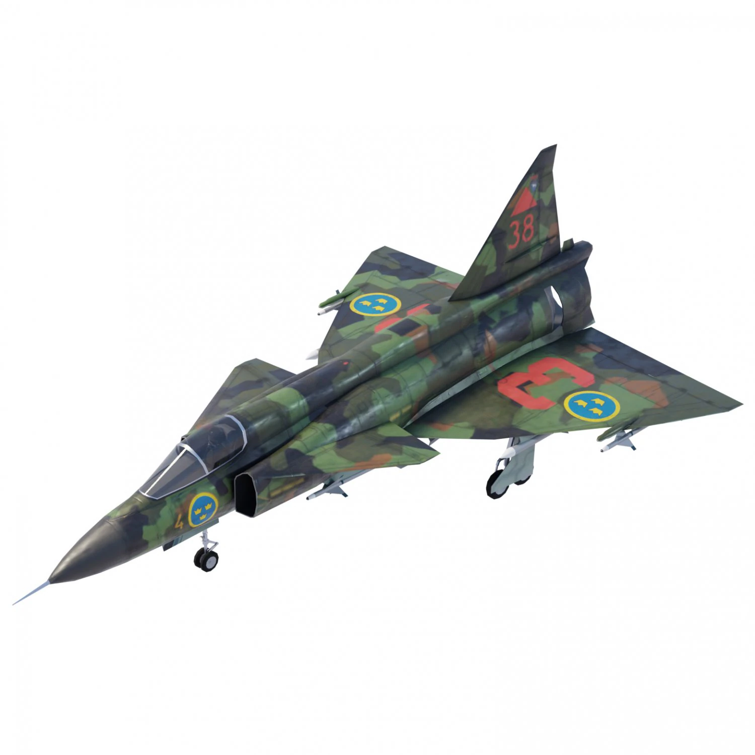 Saab JAS-37 Viggen 3D Model .c4d .max .obj .3ds .fbx .stl .blend 