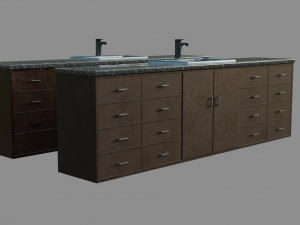 sink with cabinet - low and high poly 3D Model