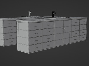 sink with cabinet - low and high poly 3D Model