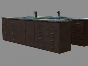 sink with cabinet - low and high poly 3D Model
