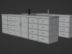 sink with cabinet - low and high poly 3D Model