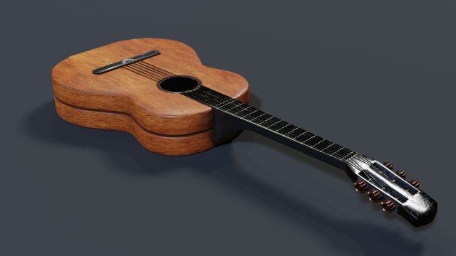 Wooden Guitar 3D Model .c4d .max .obj .3ds .fbx .stl .blend 