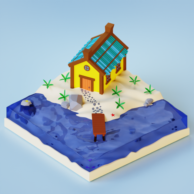 A house by the sea 3D Model .c4d .max .obj .3ds .fbx .stl .blend 