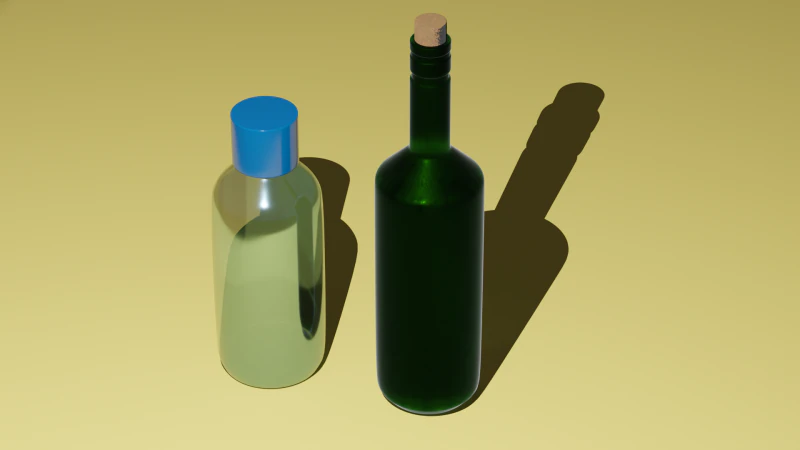 Botol Plastik dan Botol Anggur Kaca - dengan Bahan Low-poly Model 3D .c4d .max .obj .3ds .fbx .stl .blend 