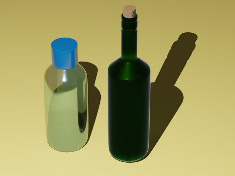 Plastic Bottle and Glass Wine Bottle - s with Materials Low-poly 3D Model