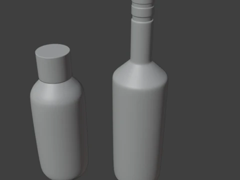 Botol Plastik dan Botol Anggur Kaca - dengan Bahan Low-poly Model 3D