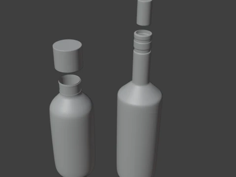 Botol Plastik dan Botol Anggur Kaca - dengan Bahan Low-poly Model 3D