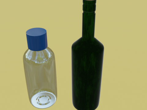 Plastic Bottle and Glass Wine Bottle - s with Materials Low-poly Model 3D