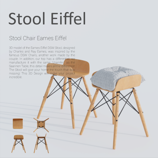 Chair Stool Eames Eiffel Model 3D .c4d .max .obj .3ds .fbx .stl .blend 