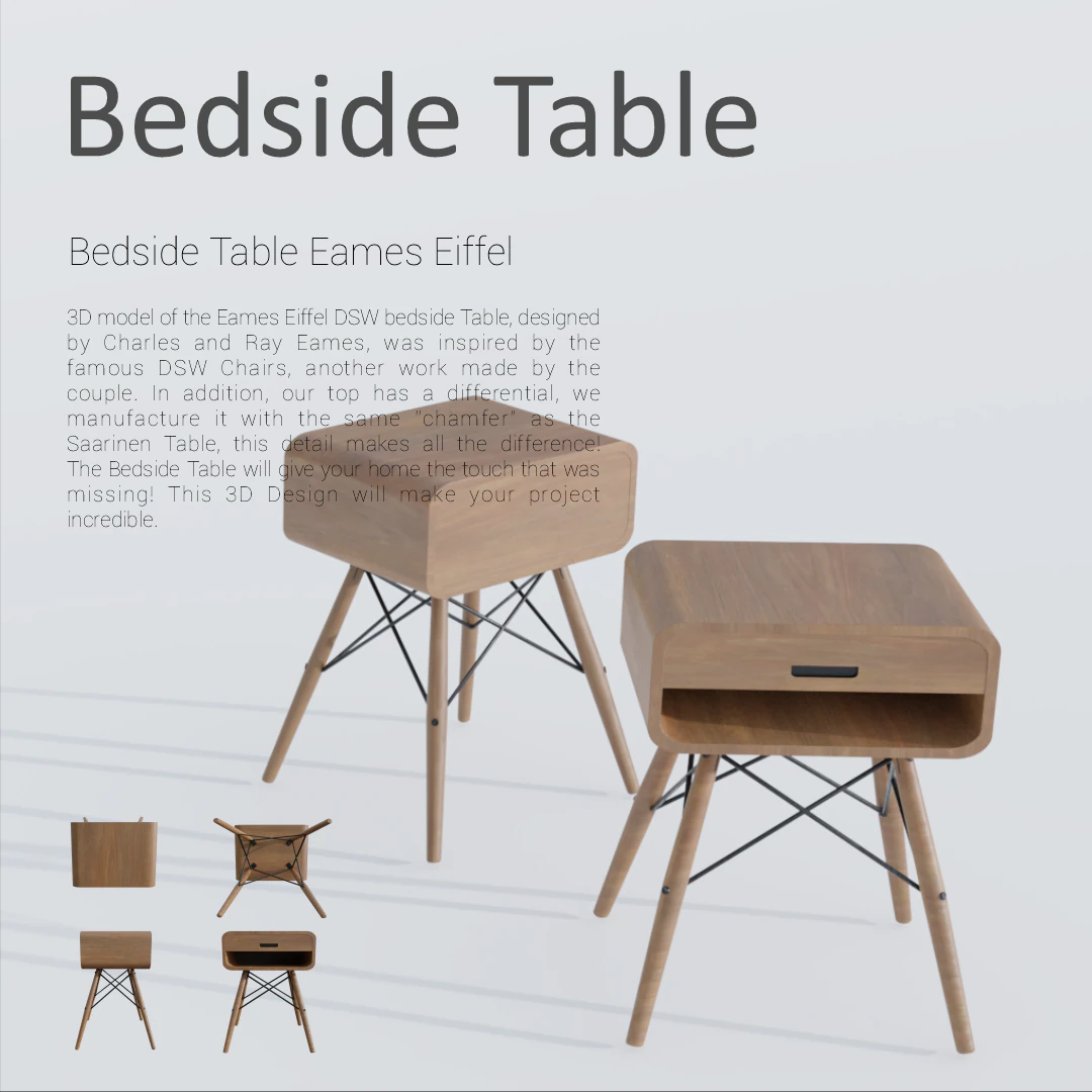 Bedside Table Eames Eiffel 3D Model .c4d .max .obj .3ds .fbx .stl .blend