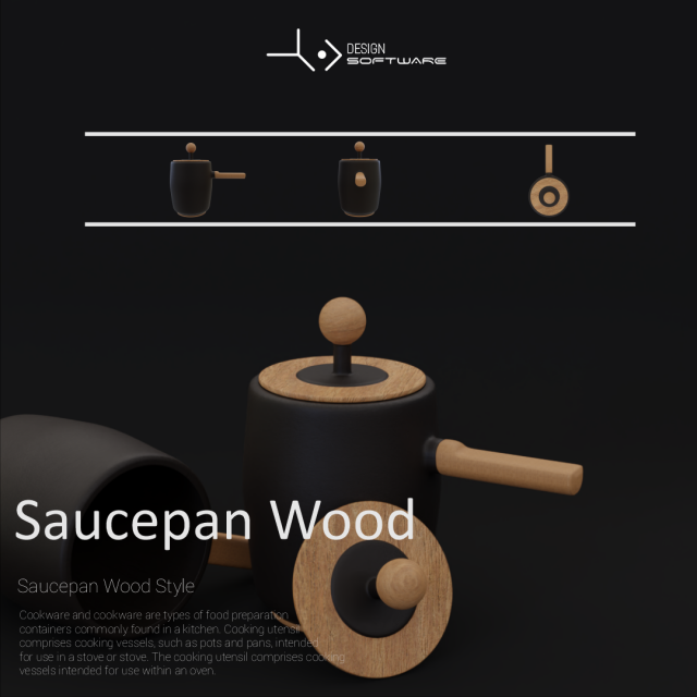 Saucepan Wood Style Modelo 3D .c4d .max .obj .3ds .fbx .stl .blend 