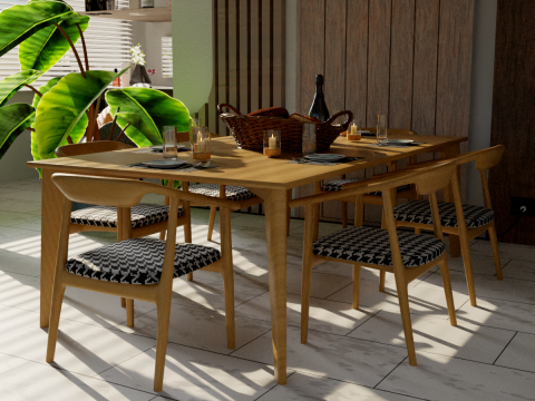 Elegant Dining Table Setting 3D Model