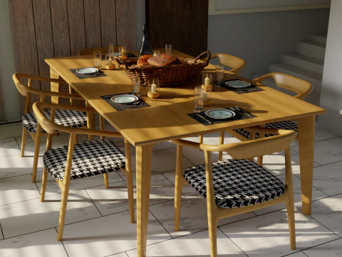 Elegant Dining Table Setting 3D Model