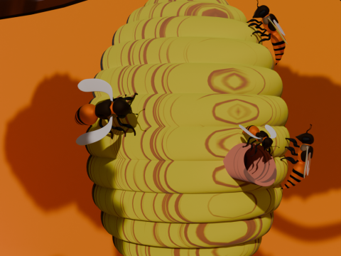 Tree with Bee hive honey on Grass 3D Модель