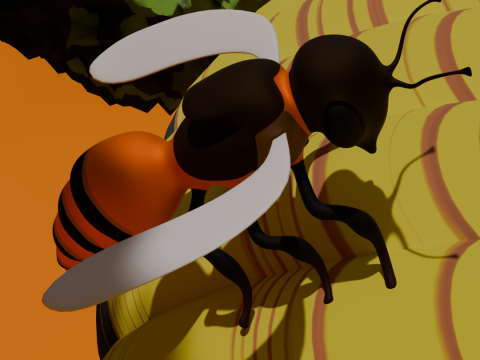 Tree with Bee hive honey on Grass 3D Модель
