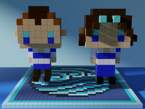Sokka Katara Avatar Voxel Stylized Cubic 3D Model