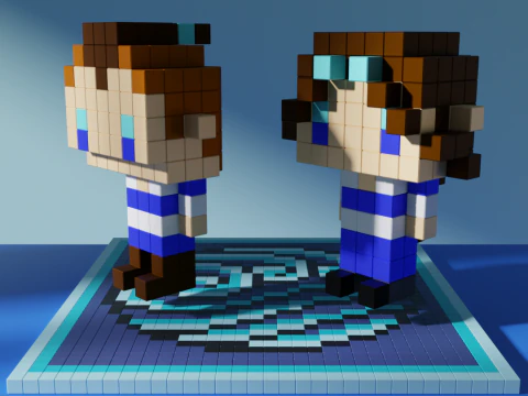 Sokka Katara Avatar Voxel Stylized Cubic 3D Model