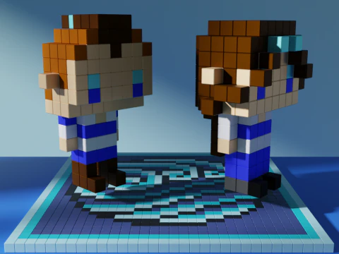 Sokka Katara Avatar Voxel Stylized Cubic 3D Model