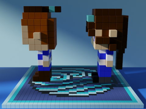 Sokka Katara Avatar Voxel Stylized Cubic Model 3D